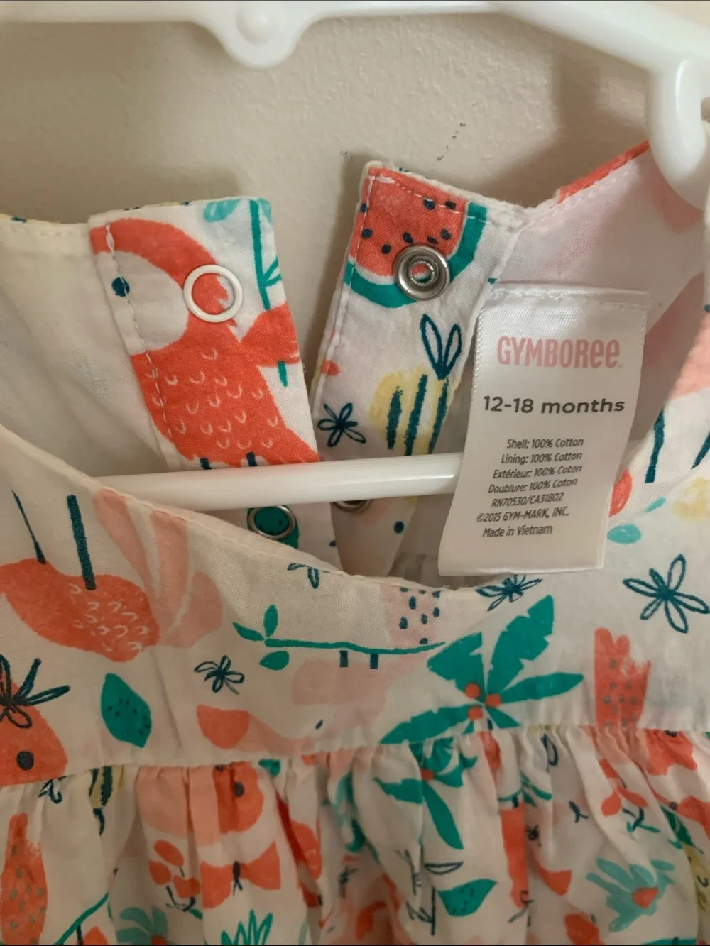 Gymboree White Dress with Coral and Teal Animal & Floral Print